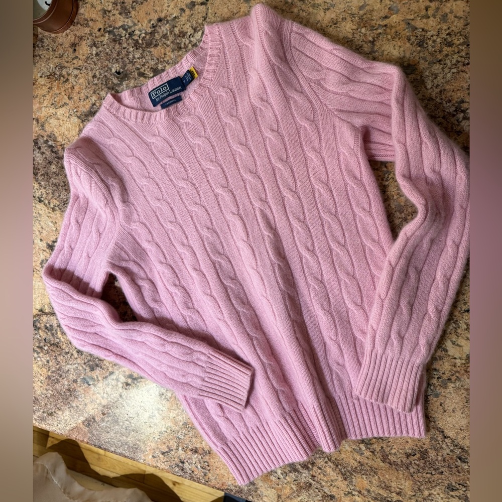 Polo by Ralph Lauren Pink Cable Knit Crewneck Sweater Large - Picture 3 of 10